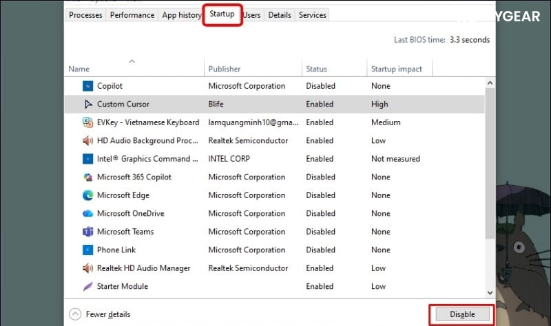 10 cách tăng FPS cho laptop chơi game mới nhất 2026 13 Tắt ứng dụng khởi động cùng Windows