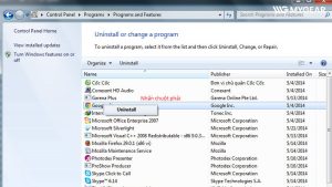 xoa ung dung tren laptop